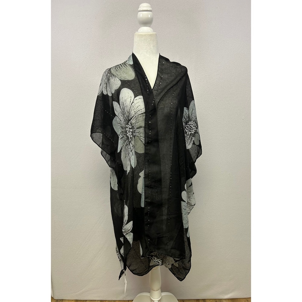 Floralcore Jessica McClintock‎ NWT Womens Black Sequin Floral Sheer Kimono Wrap